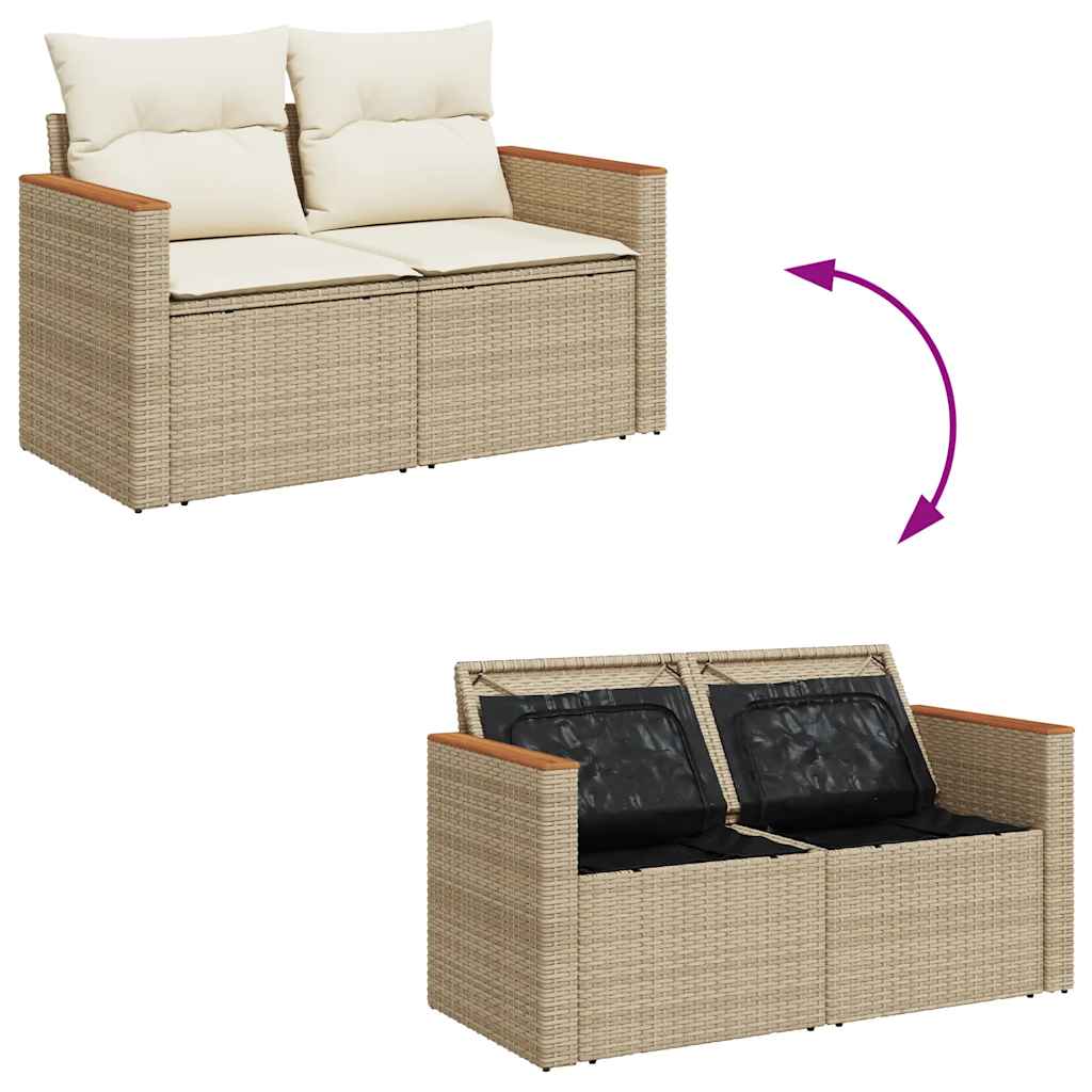 10 Piece Garden Sofa Set with Cushions in Poly Rattan and Acacia Wood