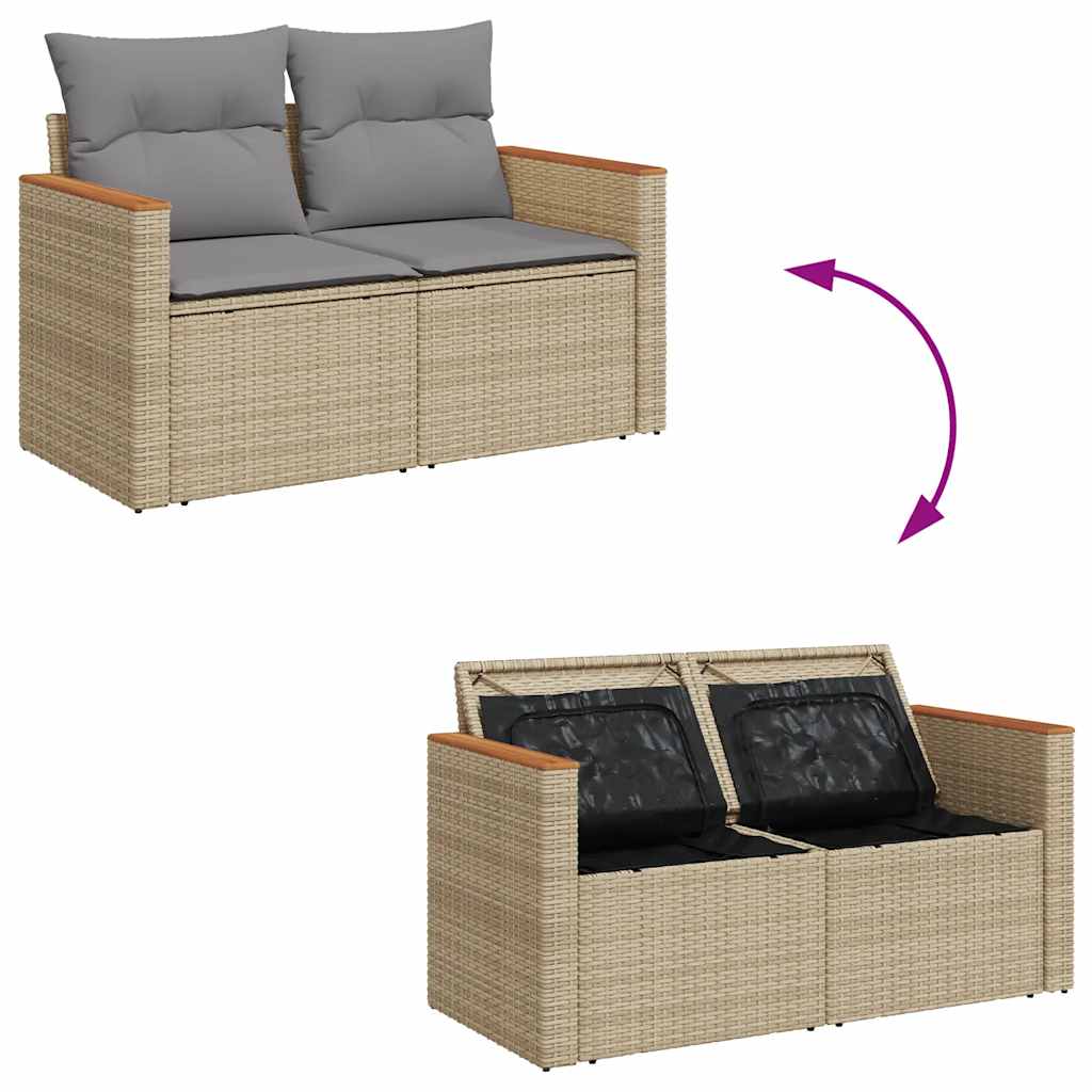 10 Piece Garden Sofa Set with Cushions in Poly Rattan and Acacia Wood