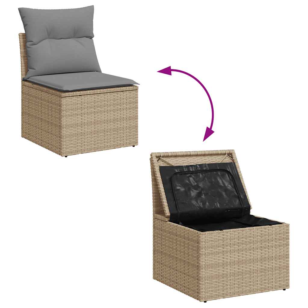 10 Piece Garden Sofa Set with Cushions in Poly Rattan and Acacia Wood