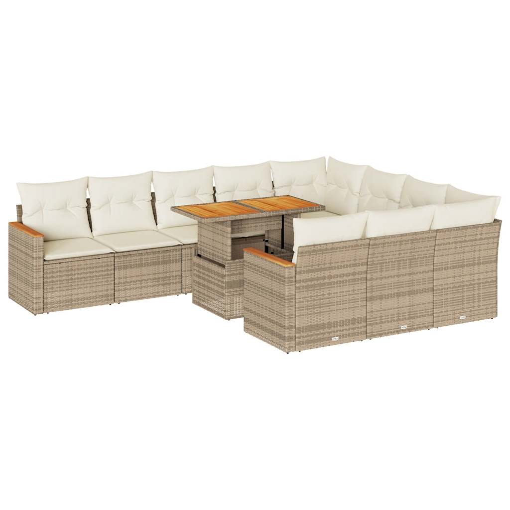 11 Piece Rattan and Acacia Wood Garden Sofa Set with Cushions