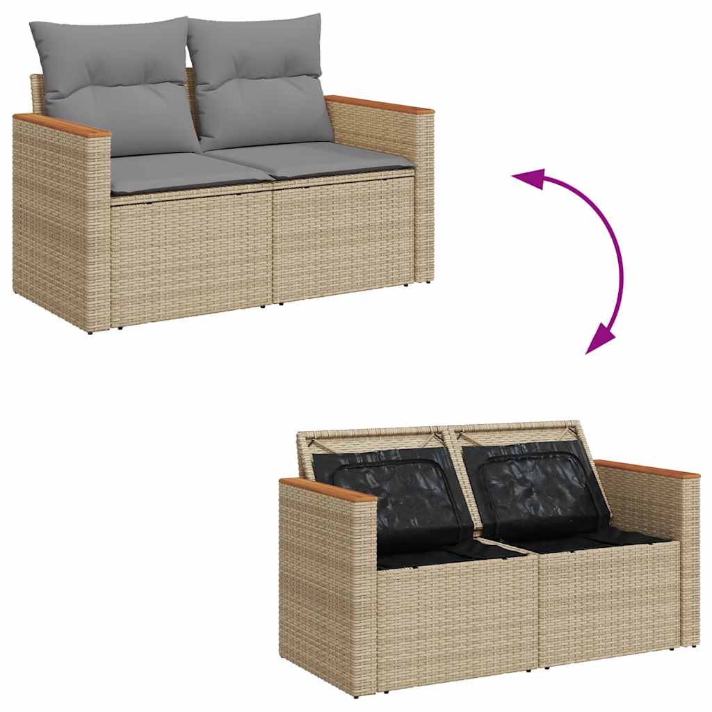 11 Piece Rattan and Acacia Wood Garden Sofa Set with Cushions