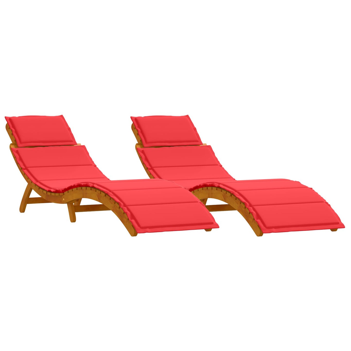 Curved Sun Loungers with Cushions in Solid Acacia Wood - 2 Pieces