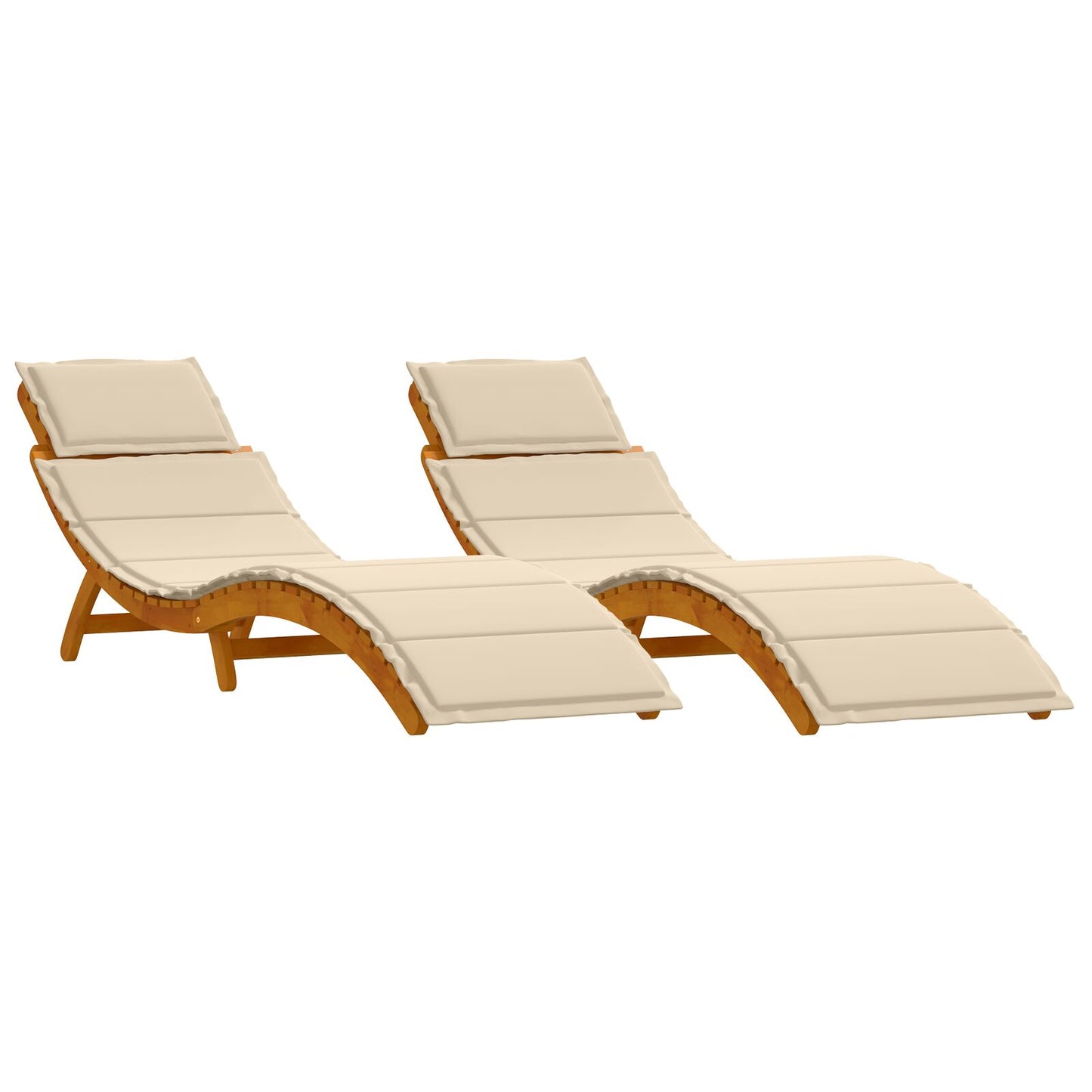 Curved Sun Loungers with Cushions in Solid Acacia Wood - 2 Pieces