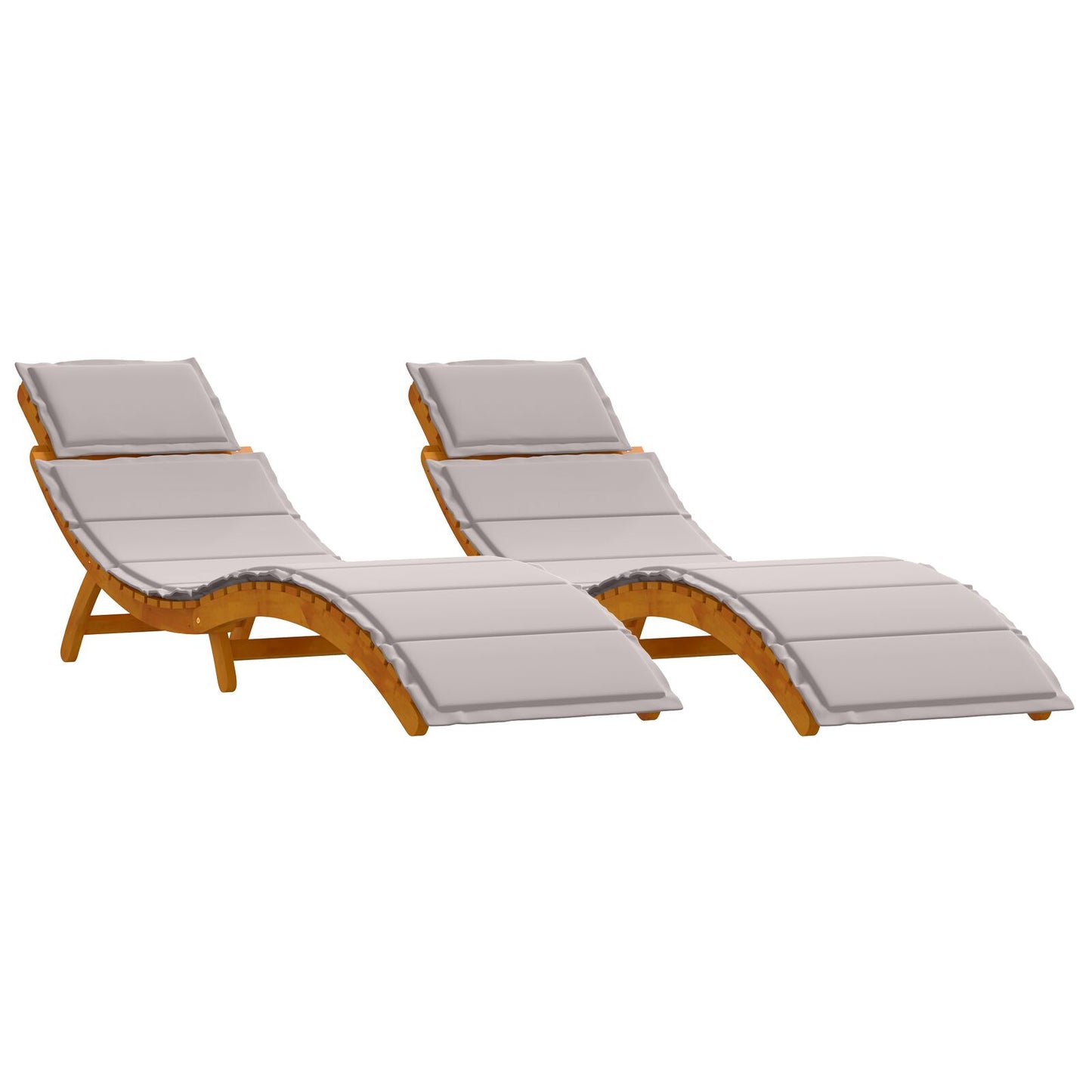 Curved Sun Loungers with Cushions in Solid Acacia Wood - 2 Pieces