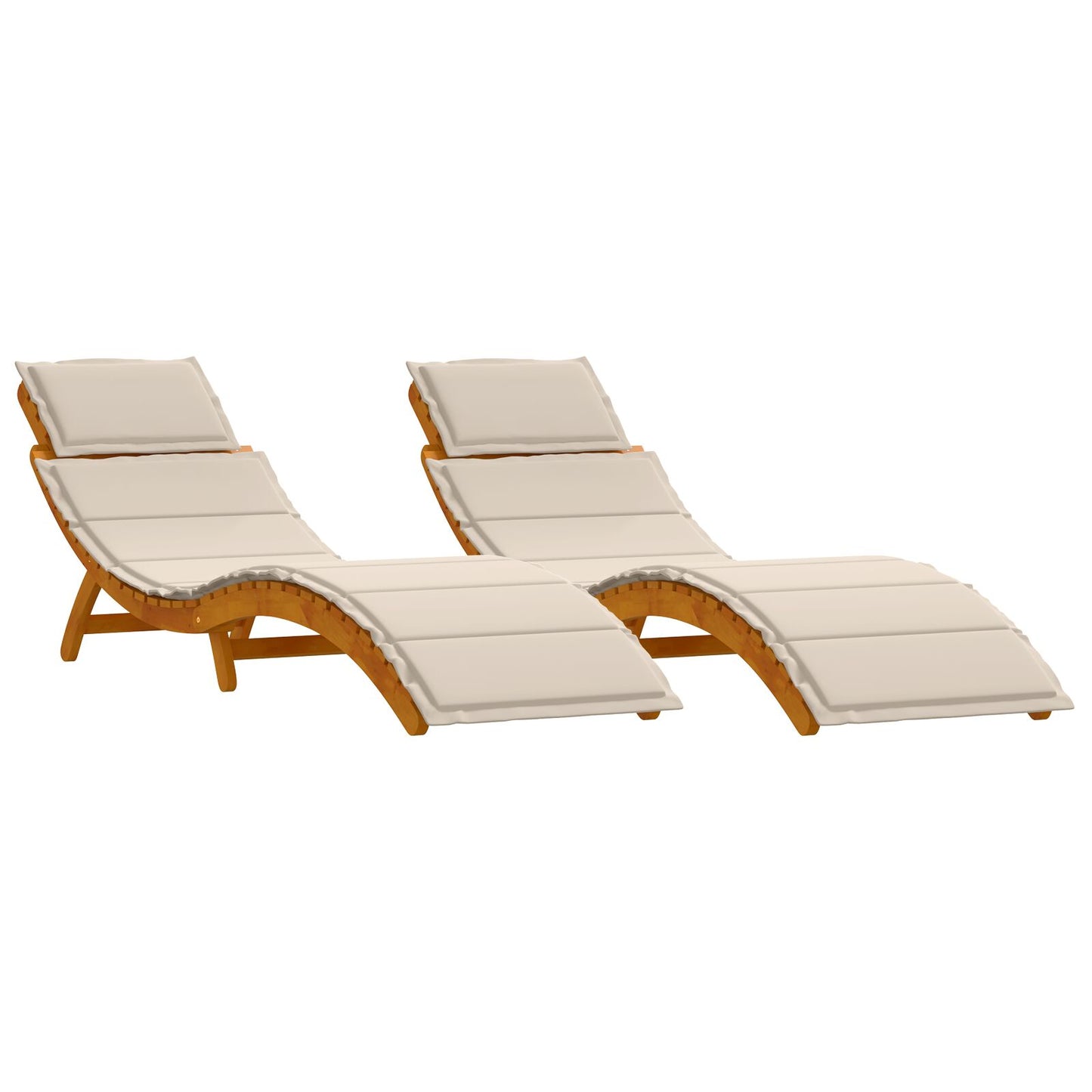 Curved Sun Loungers with Cushions in Solid Acacia Wood - 2 Pieces