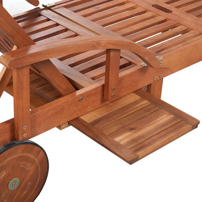 Solid Acacia Wood Sun Lounger with Wheels