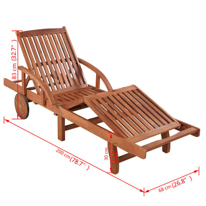 Solid Acacia Wood Sun Lounger with Wheels