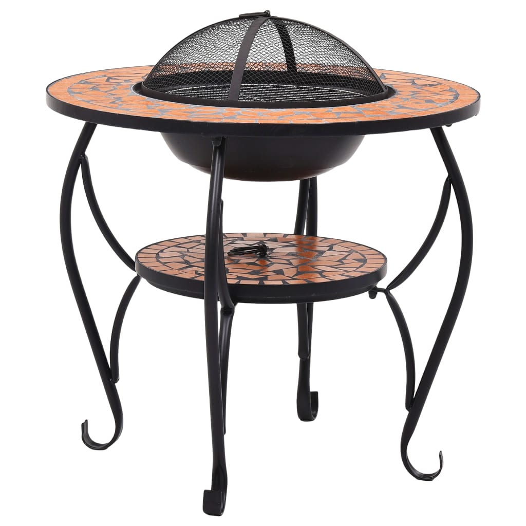 Ceramic Mosaic Fire Pit Table with Mid-Table