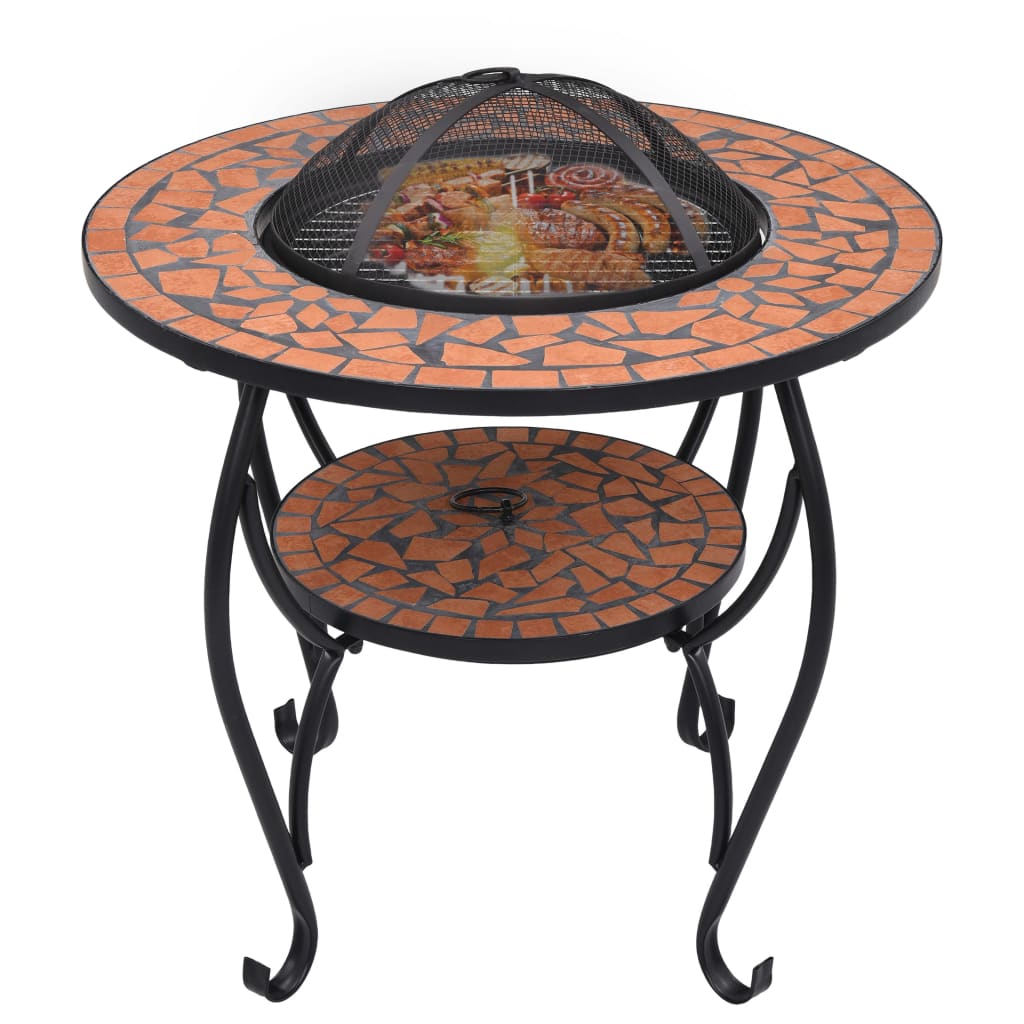 Ceramic Mosaic Fire Pit Table with Mid-Table