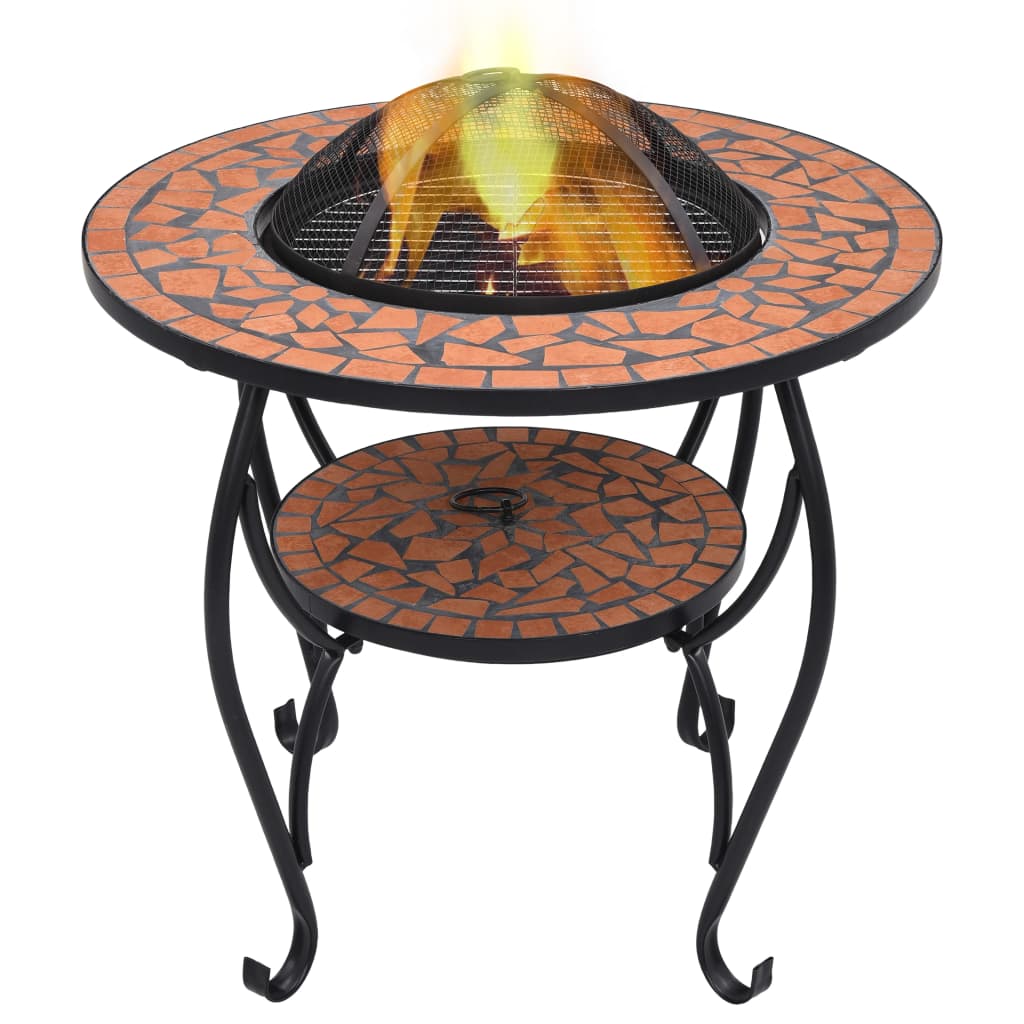 Ceramic Mosaic Fire Pit Table with Mid-Table