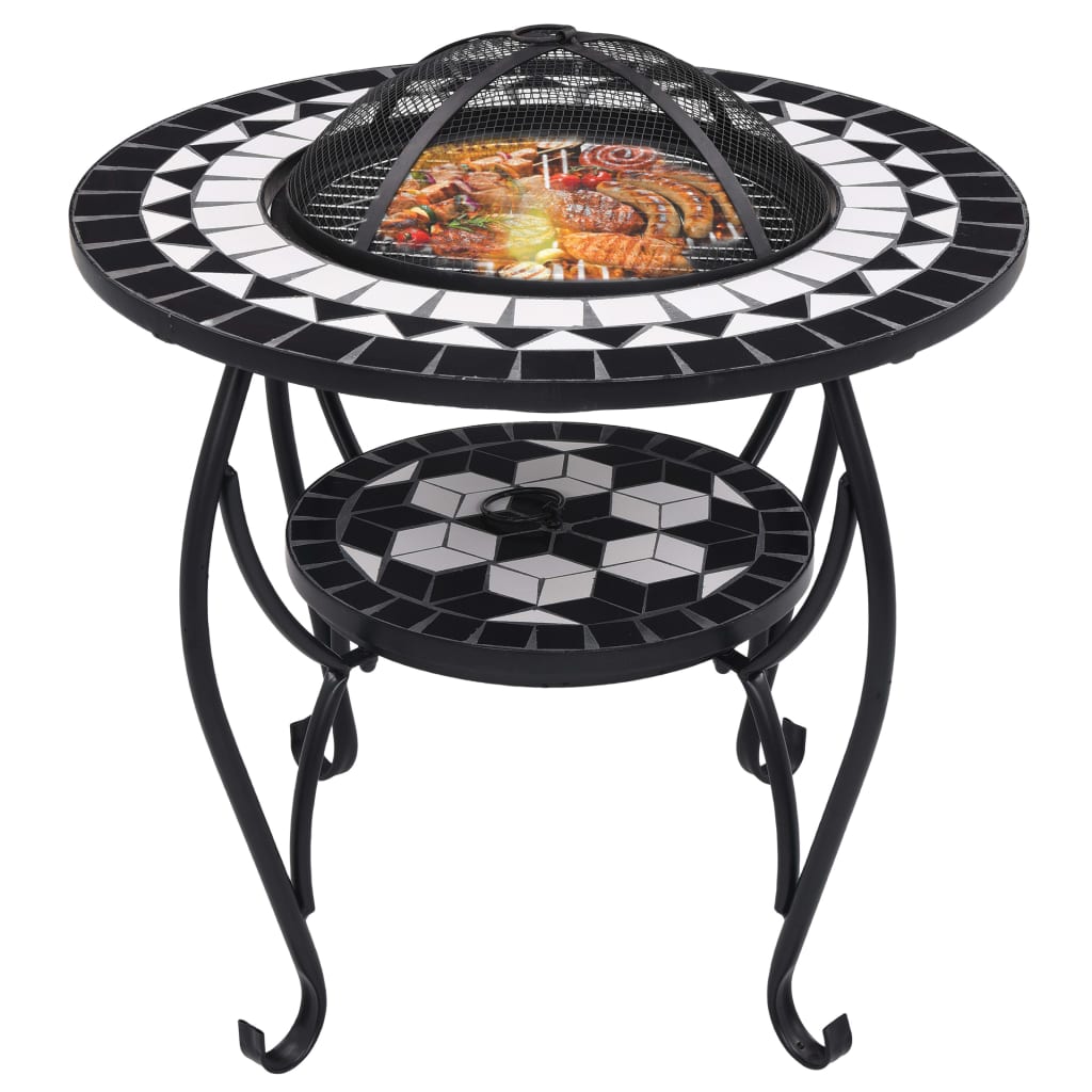 Ceramic Mosaic Fire Pit Table with Mid-Table
