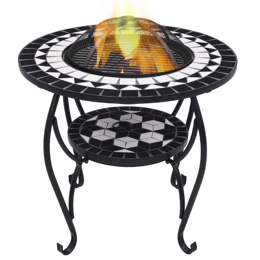 Ceramic Mosaic Fire Pit Table with Mid-Table