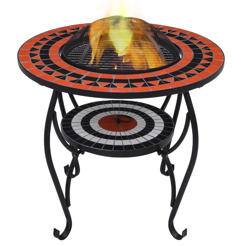 Ceramic Mosaic Fire Pit Table with Mid-Table