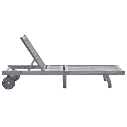 Solid Acacia Wood Sun Lounger with Wheels