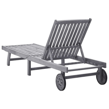 Solid Acacia Wood Sun Lounger with Wheels