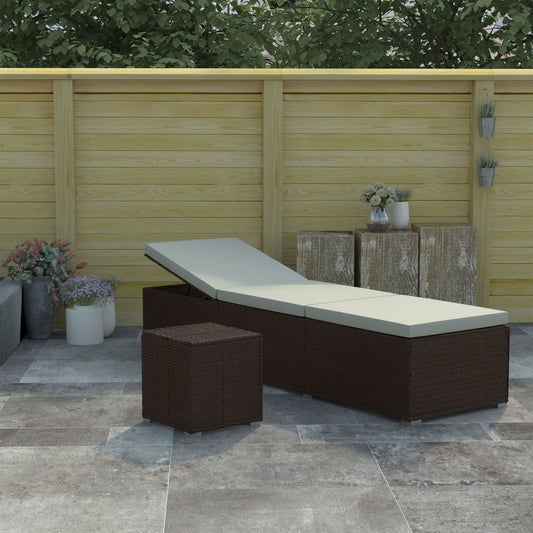 Rattan Sun Lounger with Cushion and Tea Table