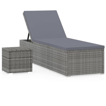 Rattan Sun Lounger with Cushion and Tea Table