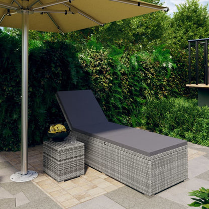 Rattan Sun Lounger with Cushion and Tea Table