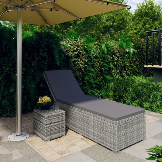 Rattan Sun Lounger with Cushion and Tea Table