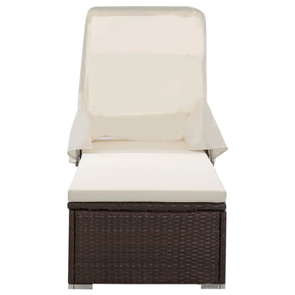 Sun Lounger with Canopy and Cushion in Poly Rattan