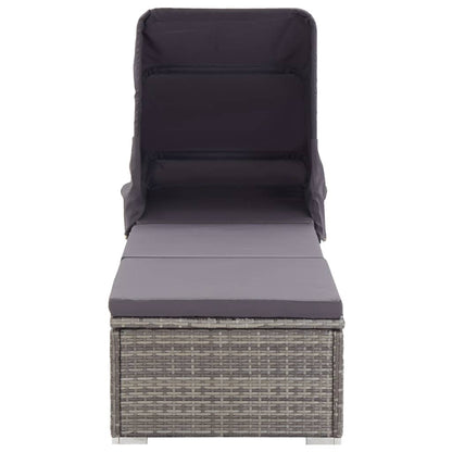 Sun Lounger with Canopy and Cushion in Poly Rattan