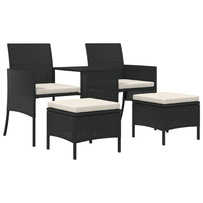 Rattan 2-Seater Garden Sofa with Table and Stools