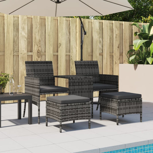 Rattan 2-Seater Garden Sofa with Table and Stools