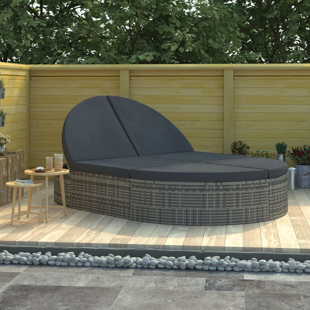 2-Person Rattan Sun Lounger with Cushions