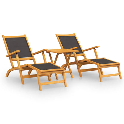 Pair of Outdoor Deck Chairs with Optional Table in Solid Wood Acacia and Fabric