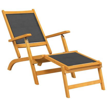 Pair of Outdoor Deck Chairs with Optional Table in Solid Wood Acacia and Fabric