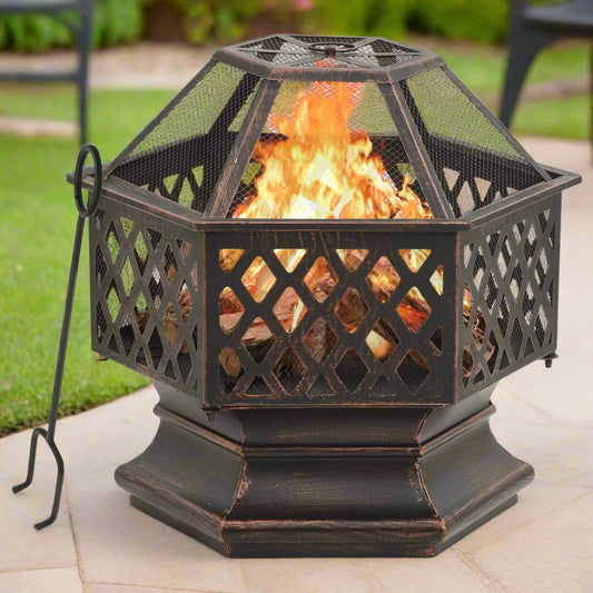 Rustic Hexagonal Fire Pit with Poker