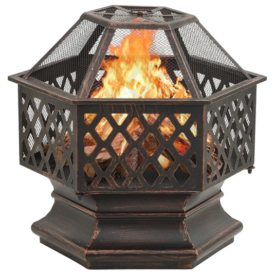 Rustic Hexagonal Fire Pit with Poker