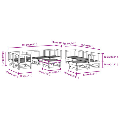 10 Piece Garden Lounge Set in Solid Wood