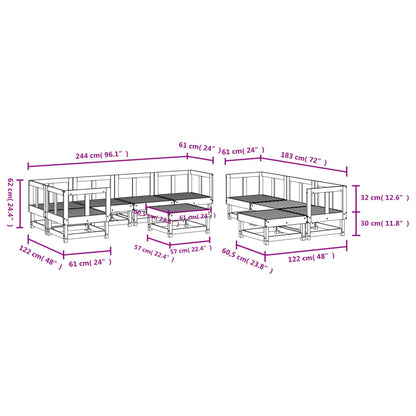10 Piece Garden Lounge Set in Solid Wood