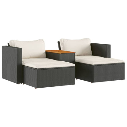 5 Piece Garden Sofa Set with Cushions in Poly Rattan and Acacia Wood