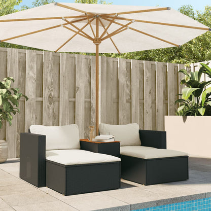 5 Piece Garden Sofa Set with Cushions in Poly Rattan and Acacia Wood
