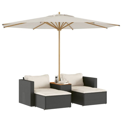 5 Piece Garden Sofa Set with Cushions in Poly Rattan and Acacia Wood