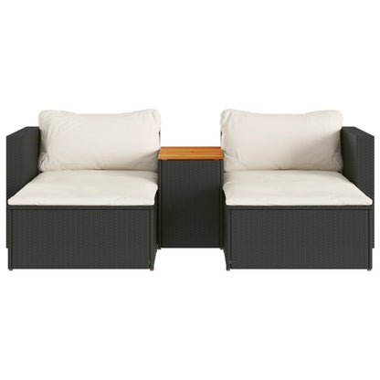 5 Piece Garden Sofa Set with Cushions in Poly Rattan and Acacia Wood