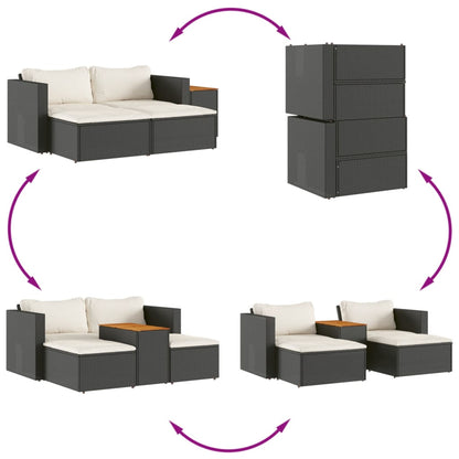 5 Piece Garden Sofa Set with Cushions in Poly Rattan and Acacia Wood