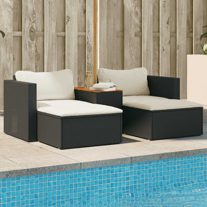 5 Piece Garden Sofa Set with Cushions in Poly Rattan and Acacia Wood