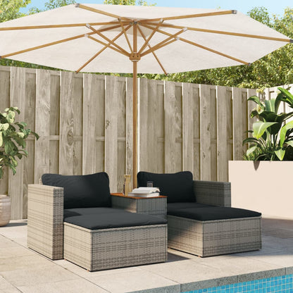 5 Piece Garden Sofa Set with Cushions in Poly Rattan and Acacia Wood
