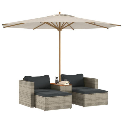 5 Piece Garden Sofa Set with Cushions in Poly Rattan and Acacia Wood