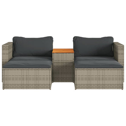 5 Piece Garden Sofa Set with Cushions in Poly Rattan and Acacia Wood