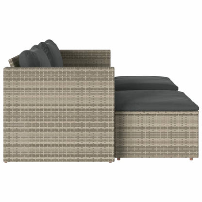 5 Piece Garden Sofa Set with Cushions in Poly Rattan and Acacia Wood