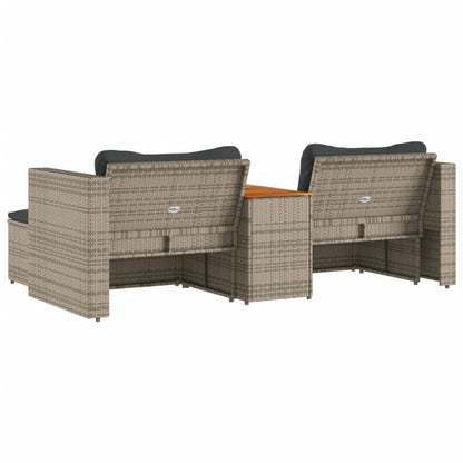 5 Piece Garden Sofa Set with Cushions in Poly Rattan and Acacia Wood