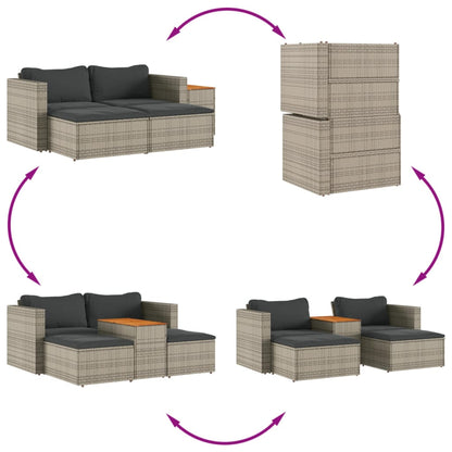 5 Piece Garden Sofa Set with Cushions in Poly Rattan and Acacia Wood