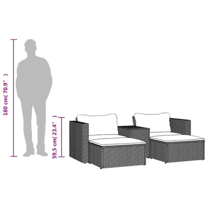 5 Piece Garden Sofa Set with Cushions in Poly Rattan and Acacia Wood