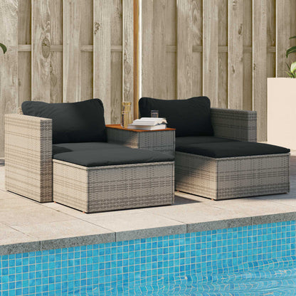 5 Piece Garden Sofa Set with Cushions in Poly Rattan and Acacia Wood
