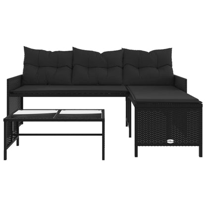 L-Shaped Garden Sofa with Table and Cushions in Poly Rattan