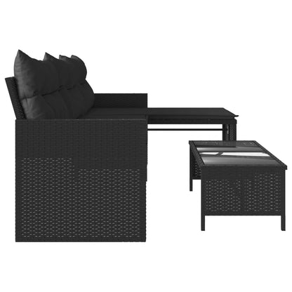 L-Shaped Garden Sofa with Table and Cushions in Poly Rattan